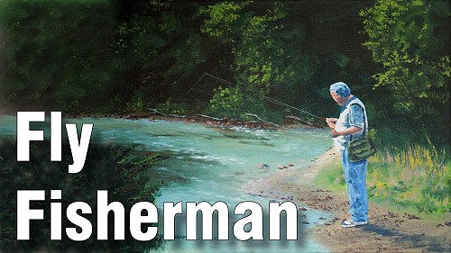 how to paint a fly fisherman and river in acrylic
