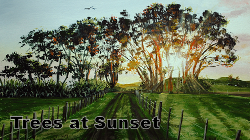 how to paint trees at sunset landscape in acrylic
