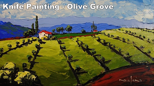 how to paint landscapes with a painting knife - olive grove