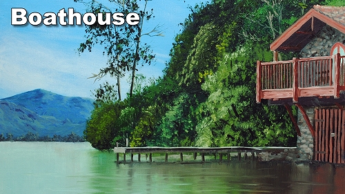 how to paint boathouse water trees