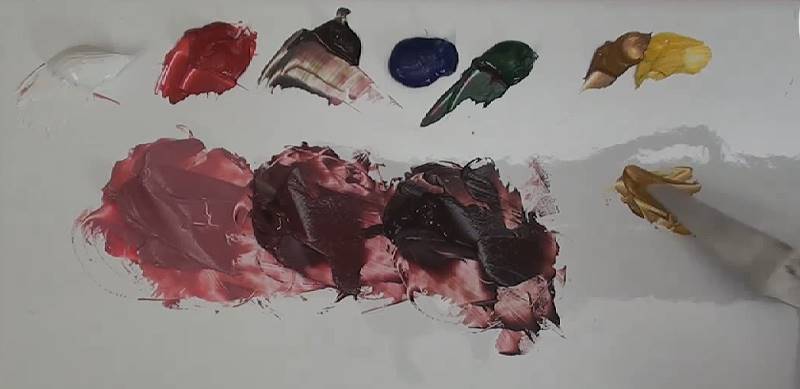 mixing the colours for the rusty car painting