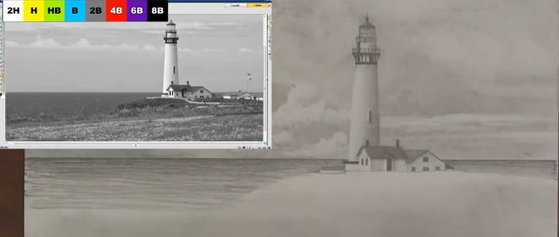 drawing the sea for the lighthouse drawing