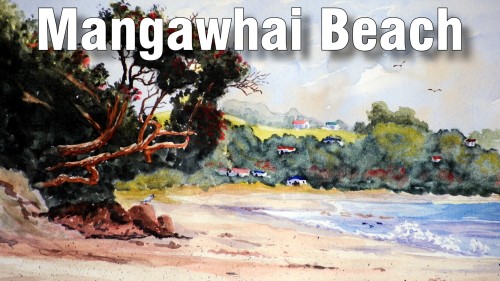 how to paint mangawhai beach watercolour