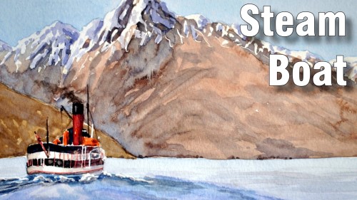 how to paint steam boat watercolour