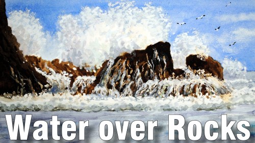how to paint water over rocks watercolour